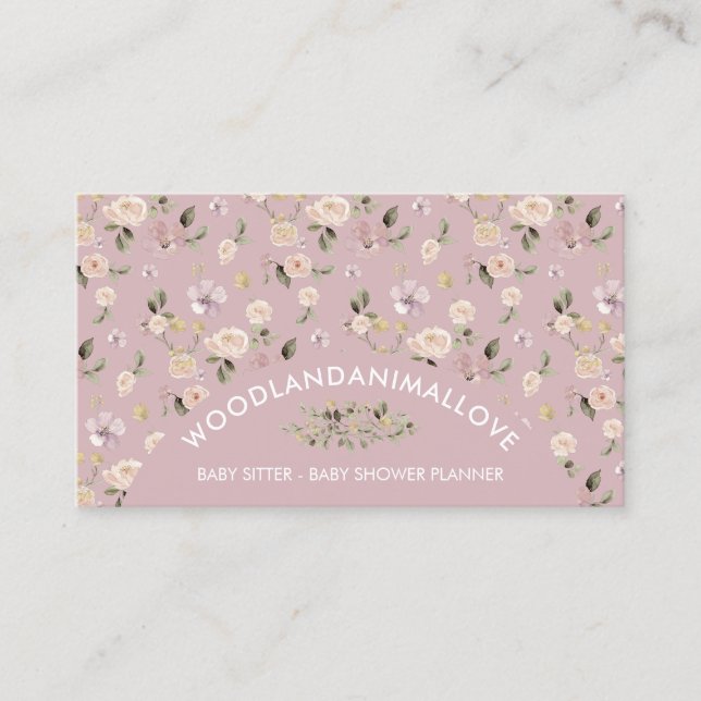 Dammig Rosa Blommönster Botanisk Barnstol Visitkort (Framsida)