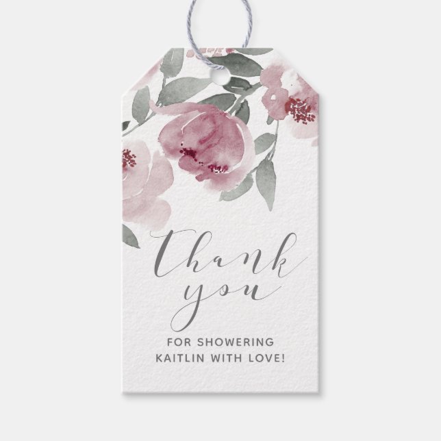 Dammig Rosa Bröllopsdusch Blommig Förmån Presentetikett (Framsidan)
