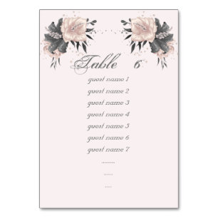 dammig rosa grått-blommor, sittdiagram glitter bordsnummer