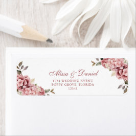 Dammig Rosa Hydrangea Bröllops Returadressetikett Returadress Etikett