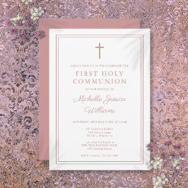 Dammig rosa kant första kommunion inbjudningar