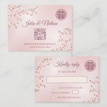 Dammig rosa körsbärsblommande RSVP kinesisk bröllo