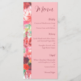 Dammig Rosa Livlig Blommig Bröllopsmeny Meny