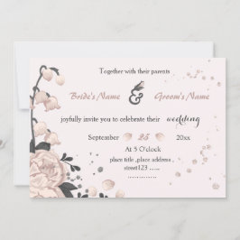 dammig rosa mörk grått blommor fantastisk bröllop inbjudningar