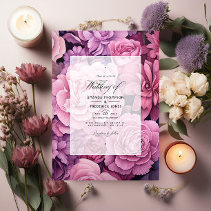 Dammig Rosa och Mauve Blommig Bröllop Inbjudningar
