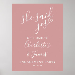 Dammig Rosa Said Yes Förlovningsfest Välkomstskylt Poster