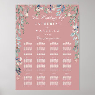 Dammig Rosa Vildblommor Bröllop Placeringsplan Dia Poster