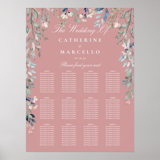 Dammig Rosa Vildblommor Bröllop Placeringsplan Dia Poster (Framsidan)