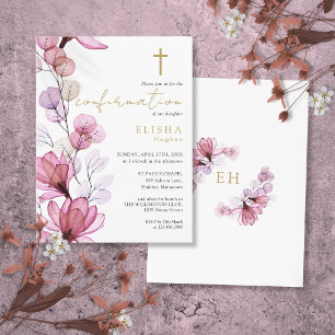 Dammig rosafärgad blomster-guld bekräftelseinbjuda vykort