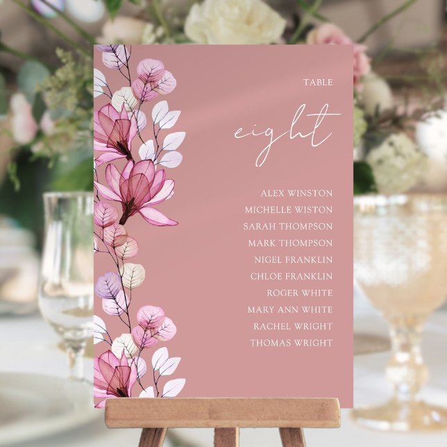 Dammig rosafärgad blomsterfototabell Nummer Sittpl Inbjudningar (Dusty Rose Floral Photo Table Number Seating Chart)