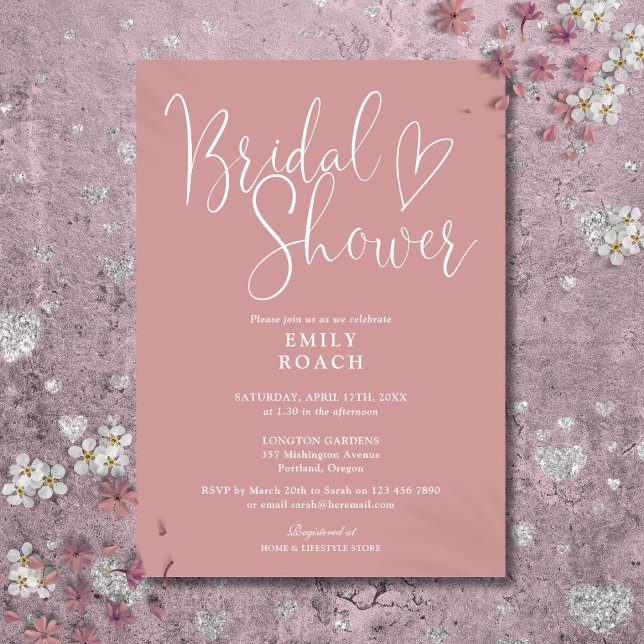 Dammig rosafärgad elegant bröllopsskrift Bröllopsd Inbjudningar (Dusty Rose Pink Elegant Script Bridal Shower Invitation)