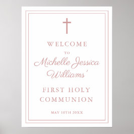 Dammig rosafärgad första kommunion välkomstskylt poster