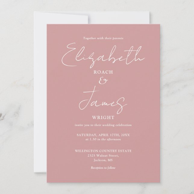 Dammig rosafärgad minimalistisk elegant skrivstil  inbjudningar (Framsida)