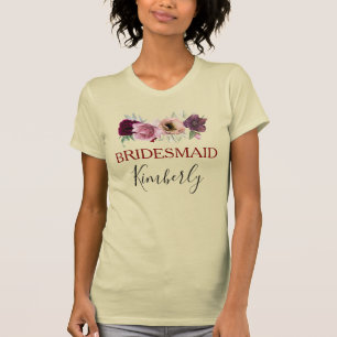 Dammig rosafärgad och burgunderfärgad boho brudtär t shirt