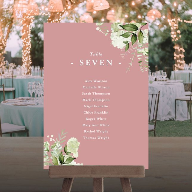 Dammig rosagrönska Platsindelning Bordskort (Dusty Rose Greenery Seating Plan Table Number)