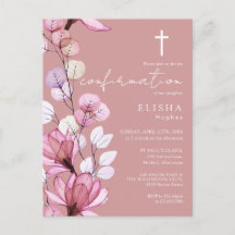 Dammig rosapink blomsterbekräftelse inbjudan