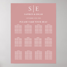 Dammig rosapink Monogram bröllopsplatskarta Poster