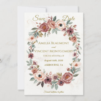 Dammig rosé blomsterkrans Spara datum-kort