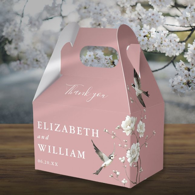 Dammig rosé kineseri blomster bröllop tack presentaskar (Dusty Rose Chinoiserie Floral Wedding Thank You Favor Boxes)