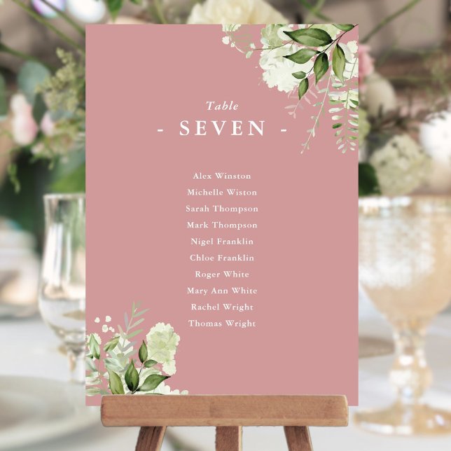 Dammig rosengrönska Platsindelning Bordskort (Dusty Rose Greenery Seating Plan Table Number)