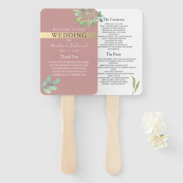 Dammig Rosgrön Bröllopsprogramfläkt