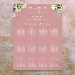 Dammig rosgrön floral sittplatskarta för bröllop poster