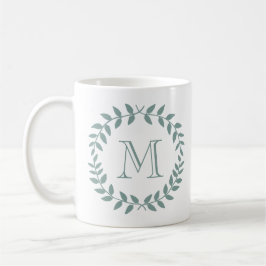 Dammig Sagegrön Botanisk Krans Elegant Monogram Kaffemugg