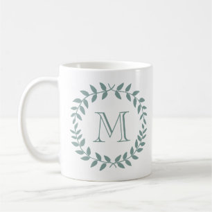 Dammig Sagegrön Botanisk Krans Elegant Monogram Kaffemugg
