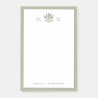 Dammig Salvia Grön Lotus Monogram Post-it Block