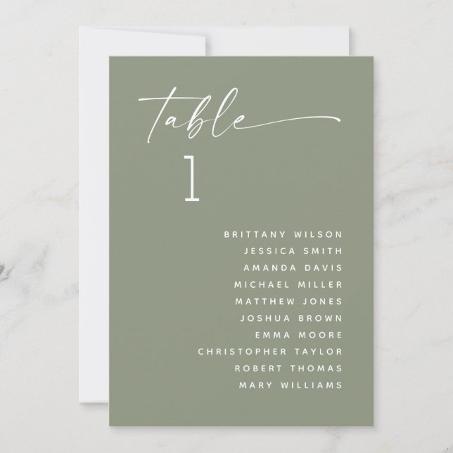 Dammig Salvia Grön Minimalistisk Bröllopsställning Inbjudningar (Framsida)