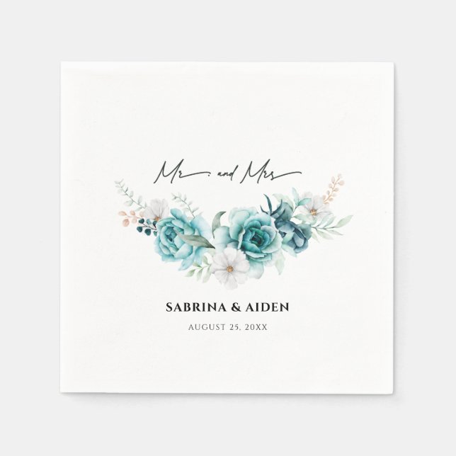 Dammig smaragdgrön vit blomsterbröllop pappersservett (Framsidan)