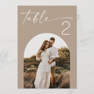 Dammig Taupe Minimalistiskt Foto Bröllops Bordnumm Inbjudningar