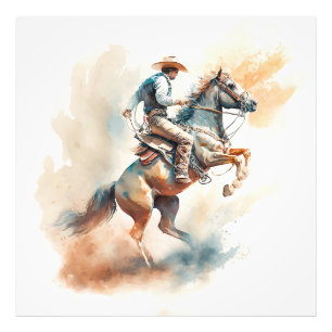Dammig västerländsk akvarell ”Bucking Bronco” Fototryck