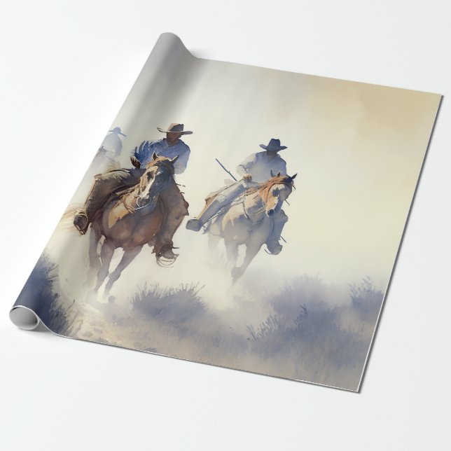 Dammig västerländsk akvarell “Posse - Jakten”     Presentpapper (Utrullad)