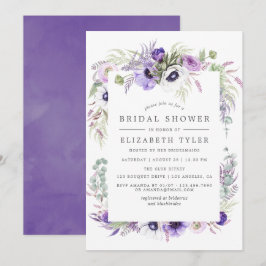 Dammig violett akvarellblomma bröllopsdusch inbjudningar