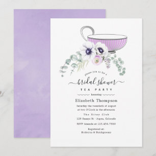 Dammig violett blombröllopsdusch teparty inbjudningar