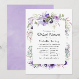 Dammig Violett Blommig Virtuell Bebis Shower Inbjudningar