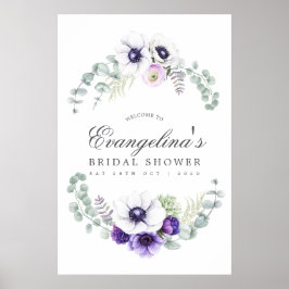 Dammig violett bröllopsdusch välkomstskylt poster