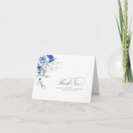 Dammiga blå akvarellblommor Boho tackkort