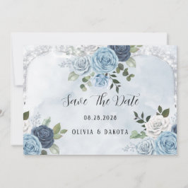 Dammiga blå akvarellblommor Spara datum-kort Inbjudningar