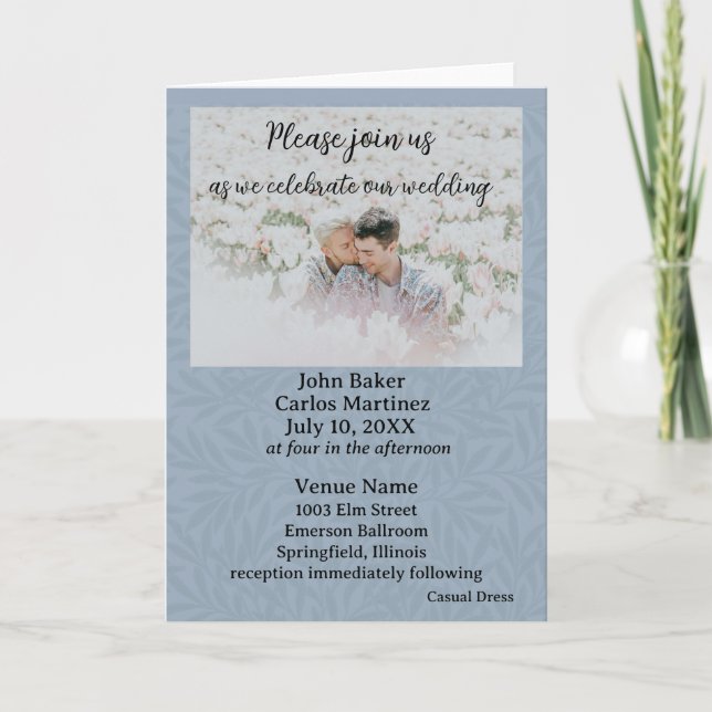 Dammiga blå blad vikta inbjudan (Framsida)