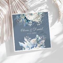 Dammiga Blå Blommiga Bröllop Servett Namn