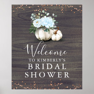 Dammiga blå blommiga pumpor bröllopsdusch välkomme poster