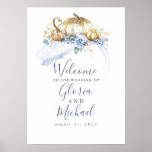 Dammiga blå blommiga pumpor Höstbröllop Välkommen Poster