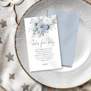 Dammiga blå blommiga skriptböcker för baby shower tilläggskort