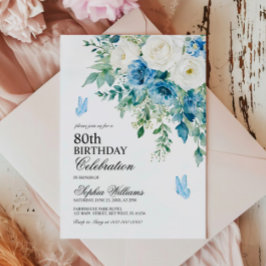 Dammiga blå blommor 80-årsdag inbjudningar