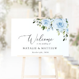 Dammiga blå blommor, Boho, Bröllops välkomstaffisc Poster