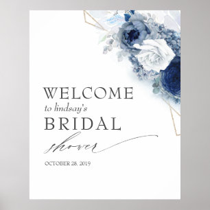 Dammiga blå blommor Bröllop / Baby Shower Välkomst Poster