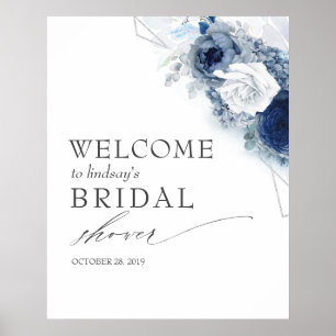 Dammiga blå blommor bröllop / baby shower välkomst poster