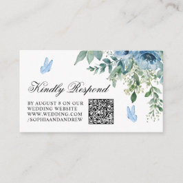 Dammiga Blå Blommor Bröllop QR-kod RSVP Tilläggskort